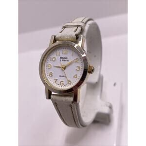 Bond Street Gold Tone White Leather Watch Works New Battery
